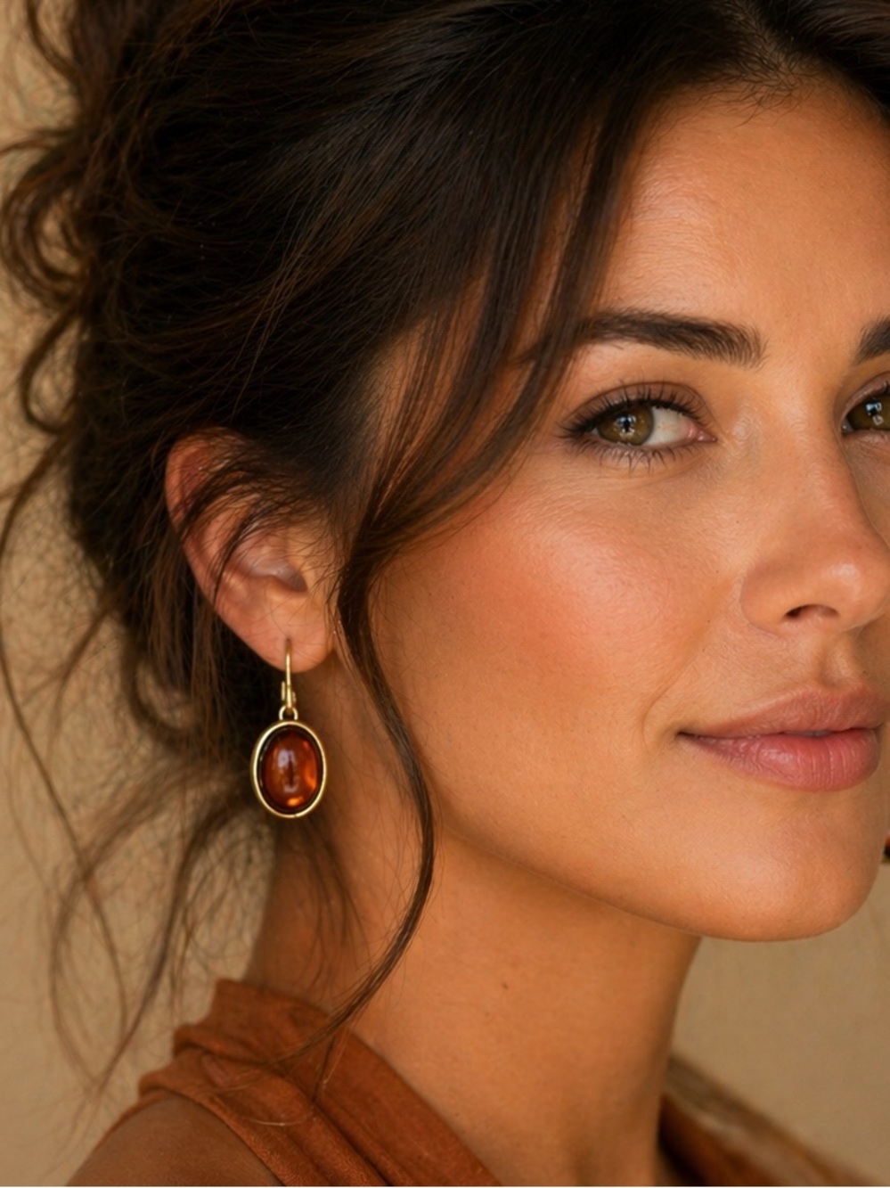 ❤️ CLEARANCE SPECIAL Gold Drop Earrings with Amber Cabochon - Women Jewelry